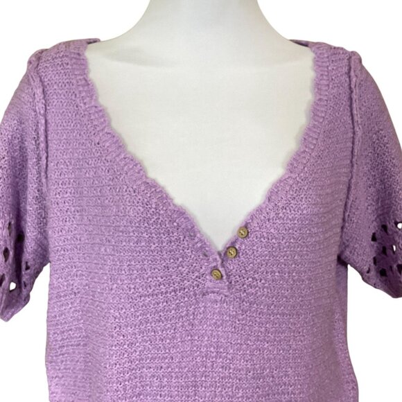 Free People Bree Cropped Pullover Purple Short Sleeve Sweater XS NWT Revolve - Picture 2 of 11